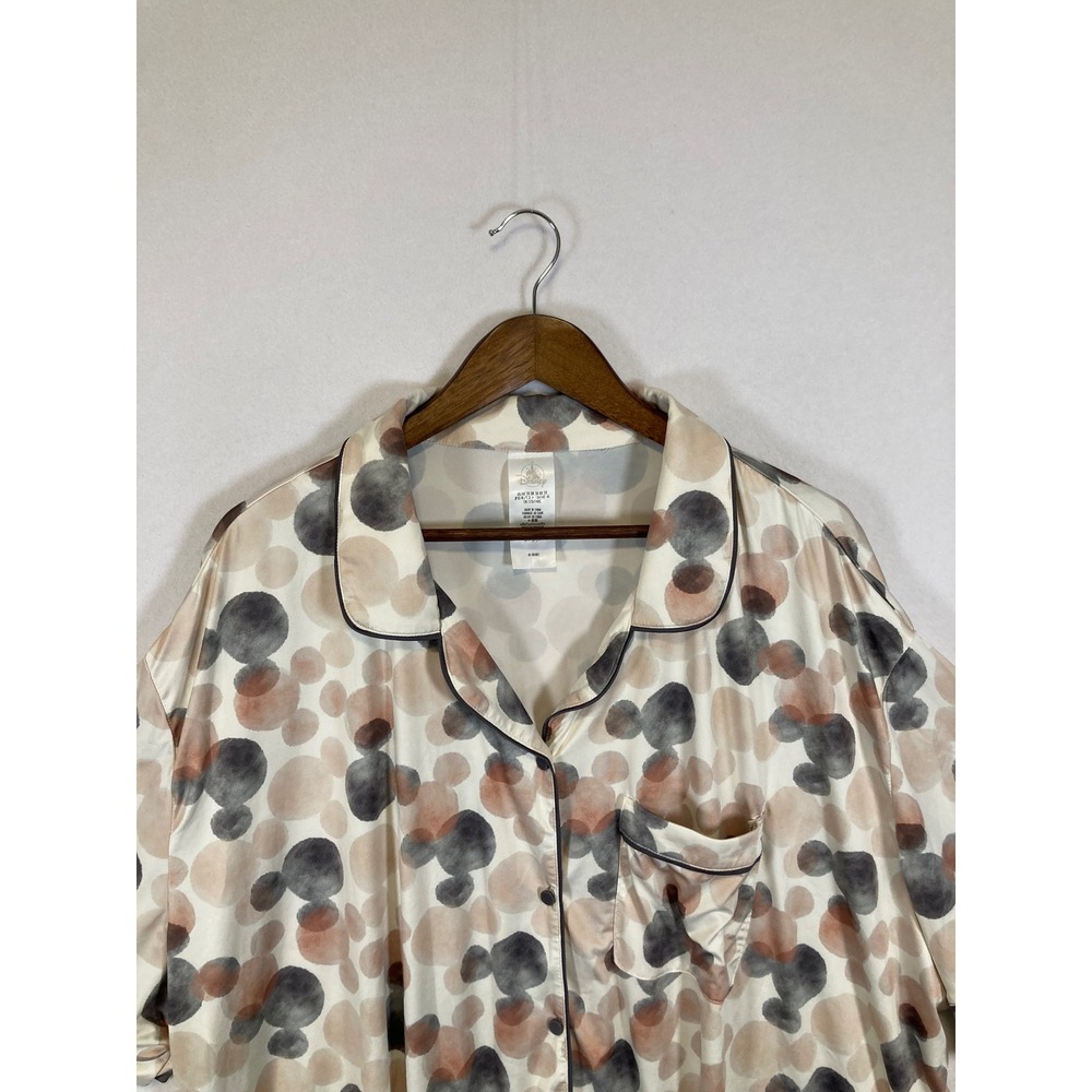 Disney Pajama Top Womens 3X Beige Mickey Mouse Watercolor Polka‎ Dot Button Up - Picture 4 of 9